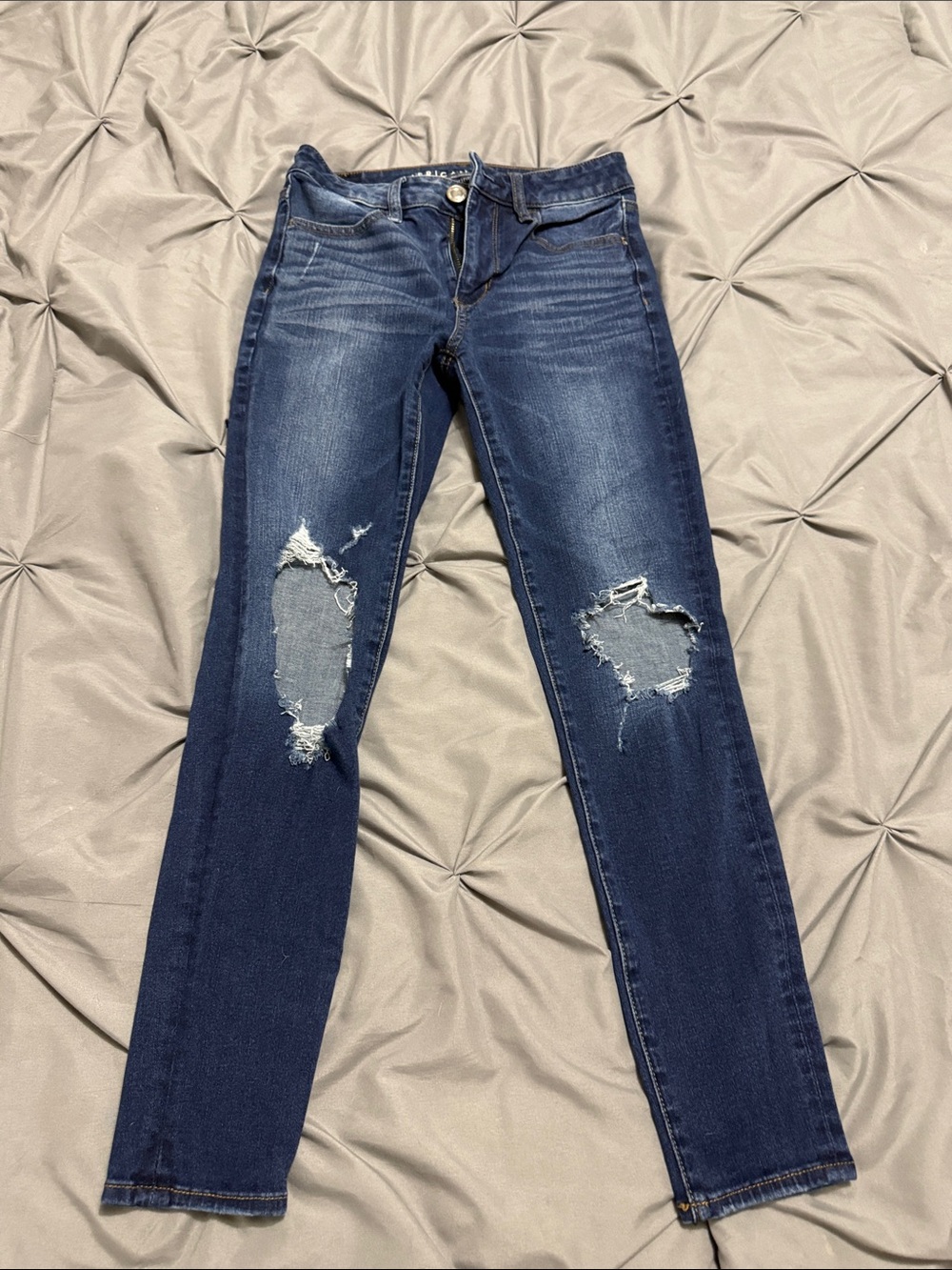 American Eagle Outfitters Dark Blue Ripped Skinny Jeans